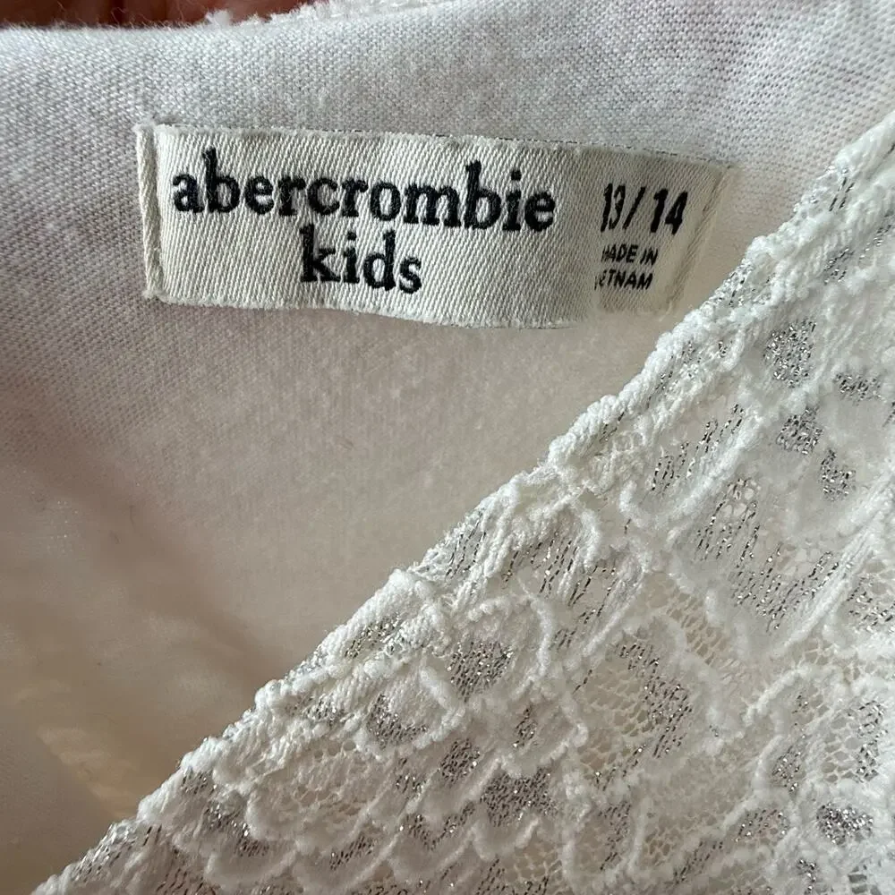 Abercrombie Kids 13/14 Ivory Metallic Lace Fit & Flare Dress Lined Keyhole Back